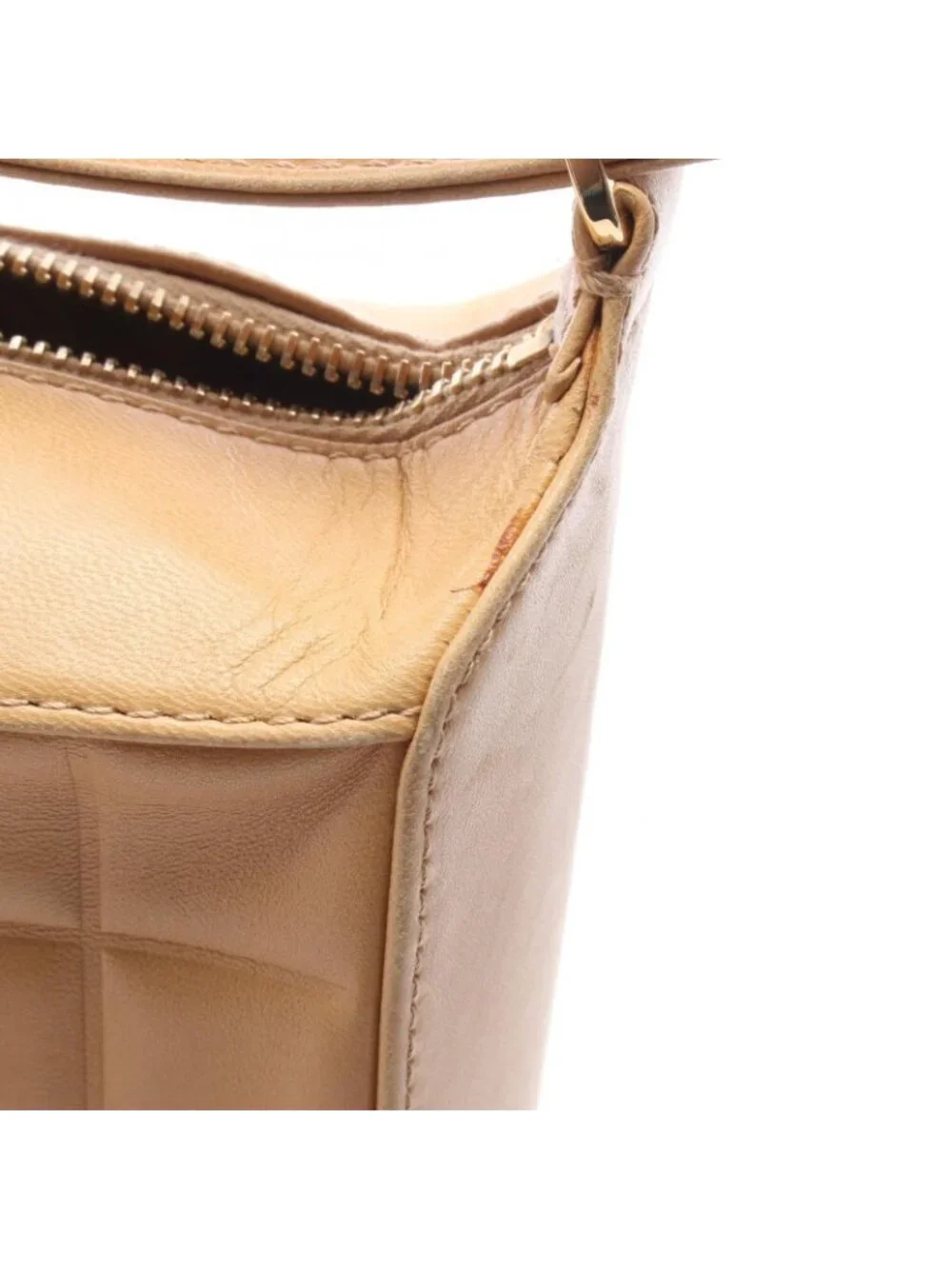 Chanel Shoulder Bag Choco Bar CC Logo Beige Leather